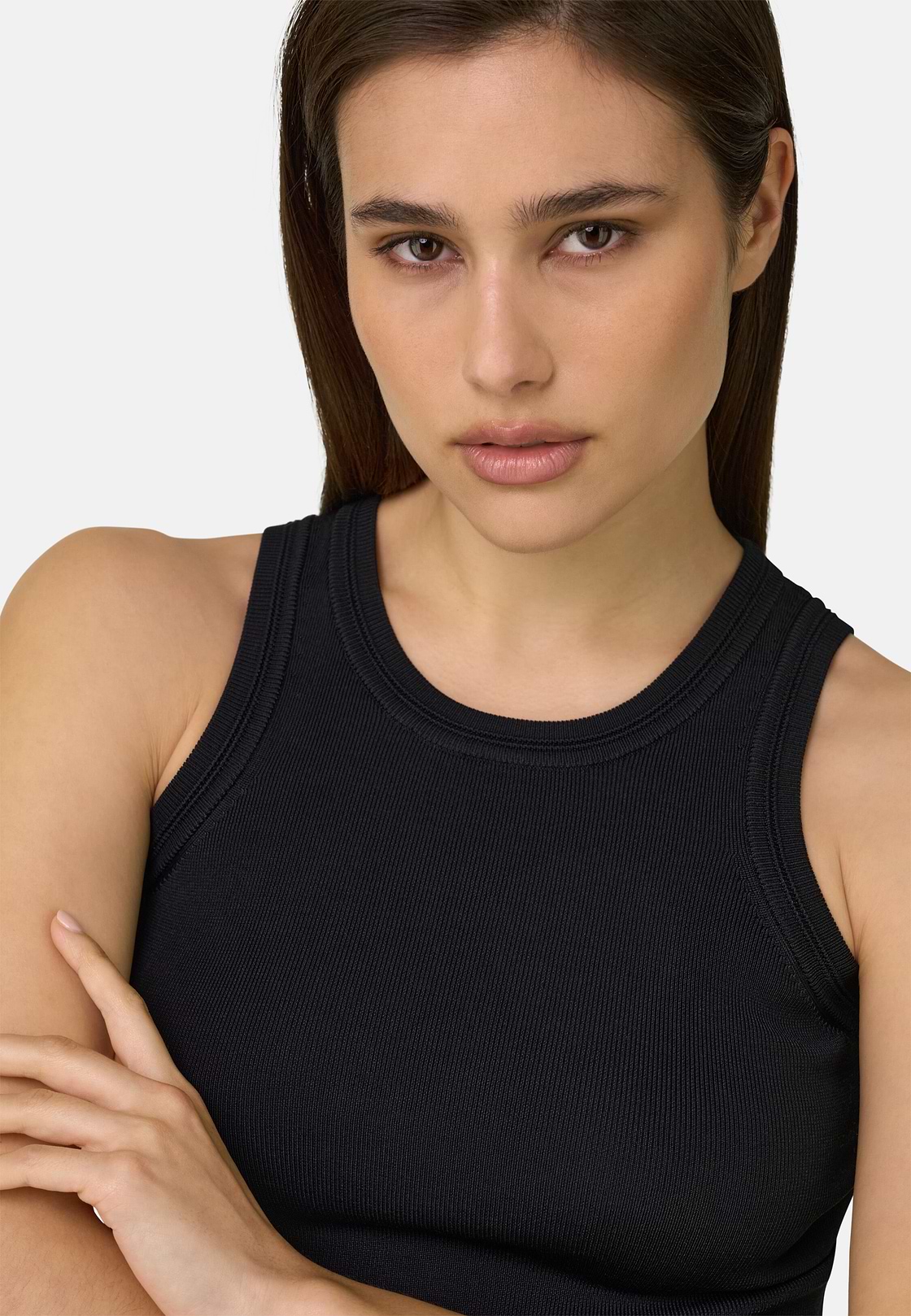 Viscose Nylon Knitted Top, Black, hi-res, 4
