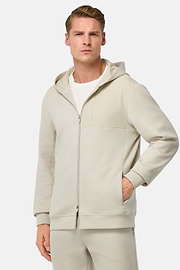 Sweat Full Zip À Capuche En Scuba De Coton Mélangé, Sable, hi-res