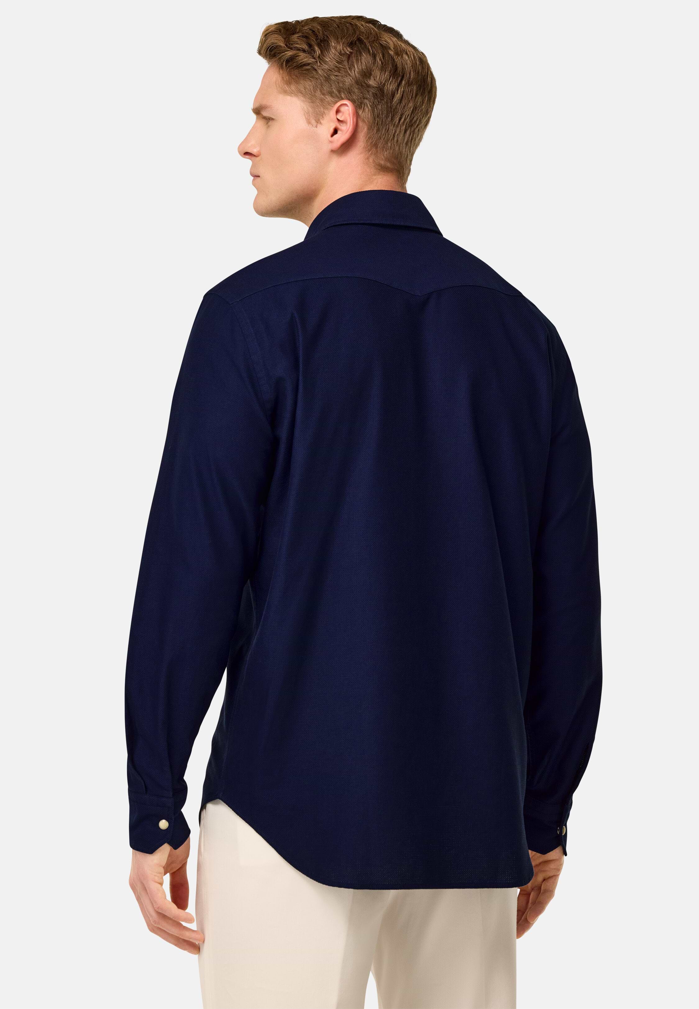 Men's Regular Fit Cotton Shirt, Navy blue | Boggi Milano