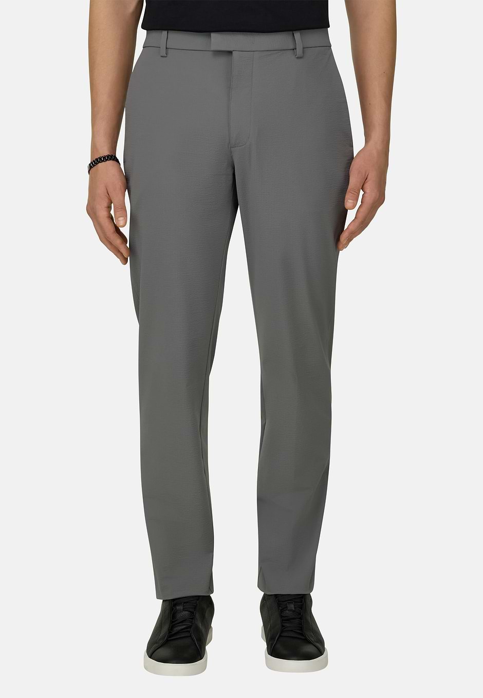 B Tech Trousers in Stretch Nylon Seersucker, Dark Grey, hi-res