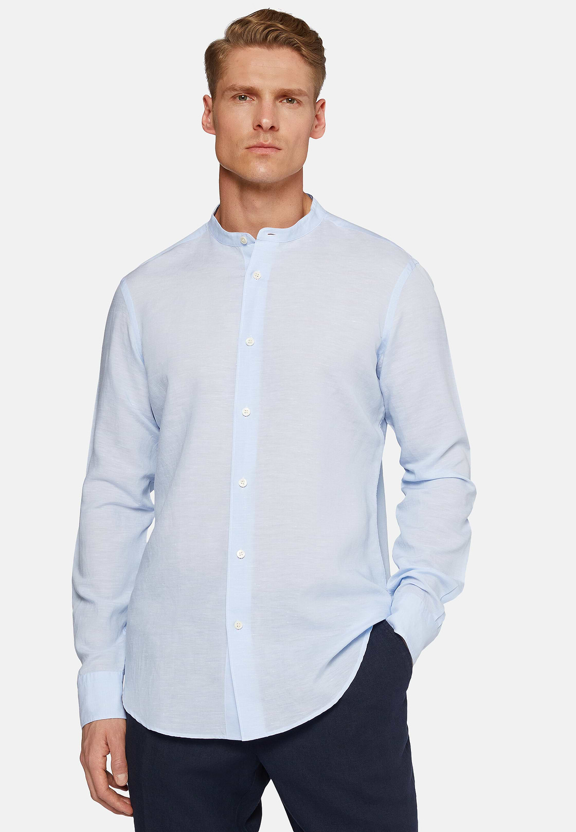 Regular Fit Sky Blue Tencel Linen Shirt, Light Blue, hi-res