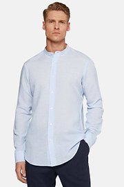 Chemise Bleu Clair En Tencel Lin Coupe Droite, Bleu clair, hi-res