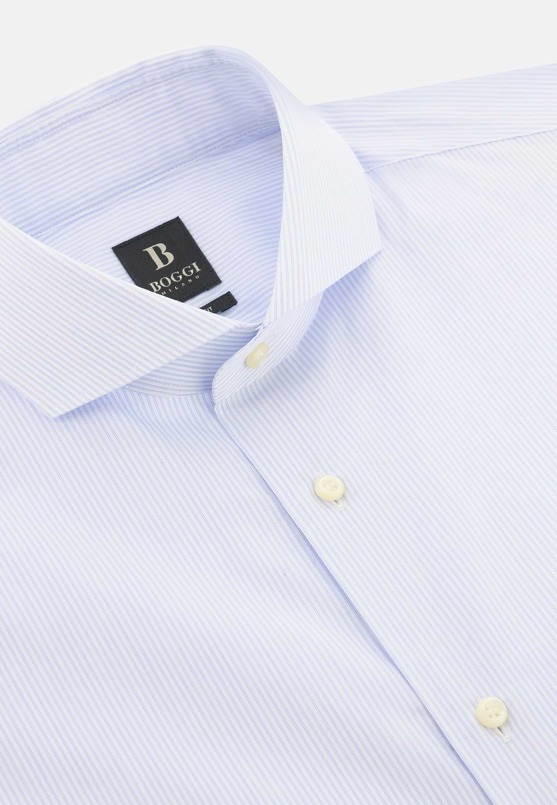 Camicia A Righe In Cotone Slim Fit, Azzurro, hi-res, 5