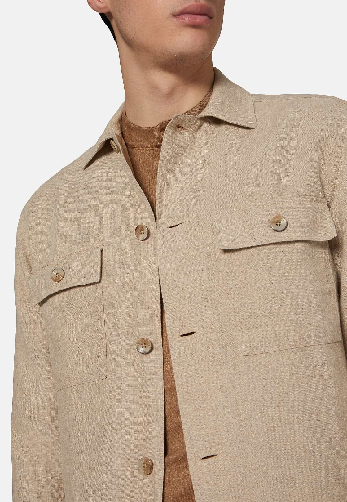 Sand Linen Camp Overshirt, Sand, hi-res