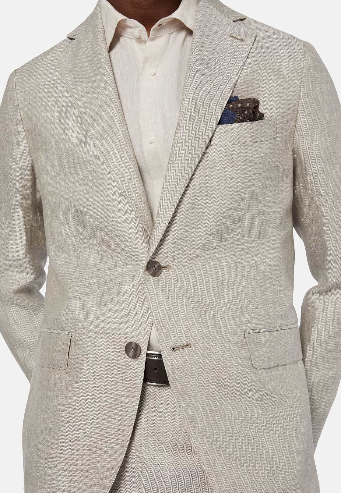 Herringbone Linen Suit Style Capri, Taupe, hi-res