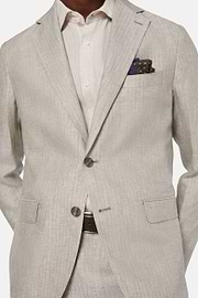 Herringbone Linen Suit Style Capri, Taupe, hi-res