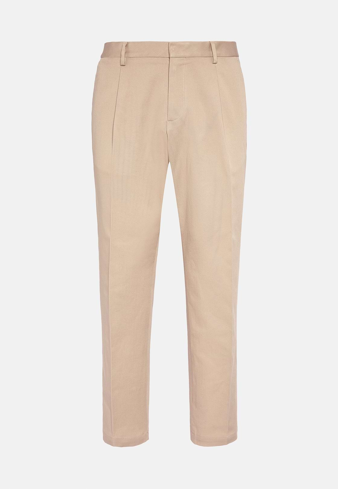 Calças de gabardina de algodão elástico, Beige, hi-res