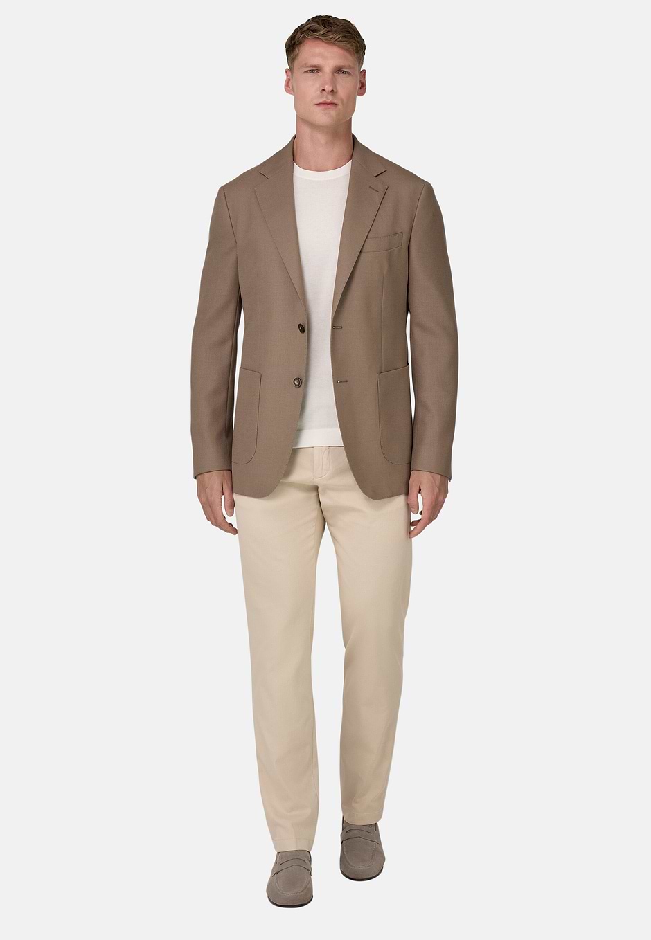 Structured Wool Blazer, Taupe, hi-res