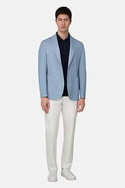 Micro Fancy Printed Cotton Blend Blazer, Light Blue, thumb, 2