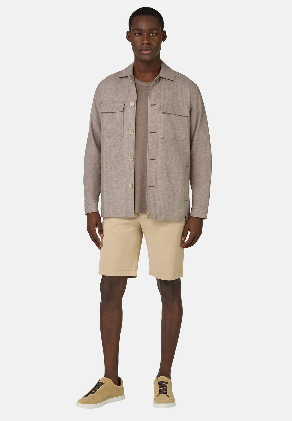 Veste Chemise en Coton et Lin, Taupe, hi-res