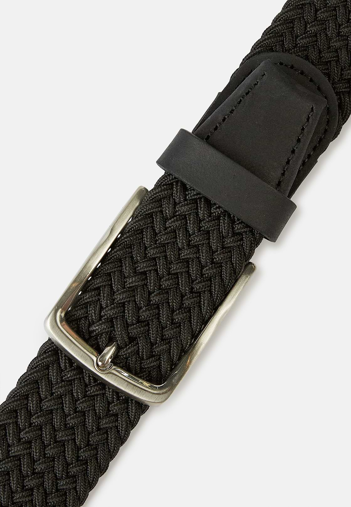 Woven Elasticated Belt, Black, hi-res