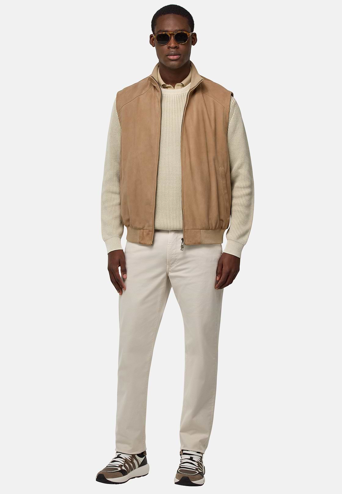 Gilet En Daim Véritable, Beige, hi-res