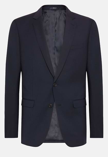 Micro patterned stretch wool blazer, Navy blue, hi-res