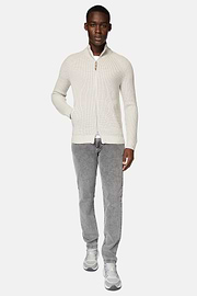 Sand Full-Zip Jumper in Merino Wool, Sand, hi-res