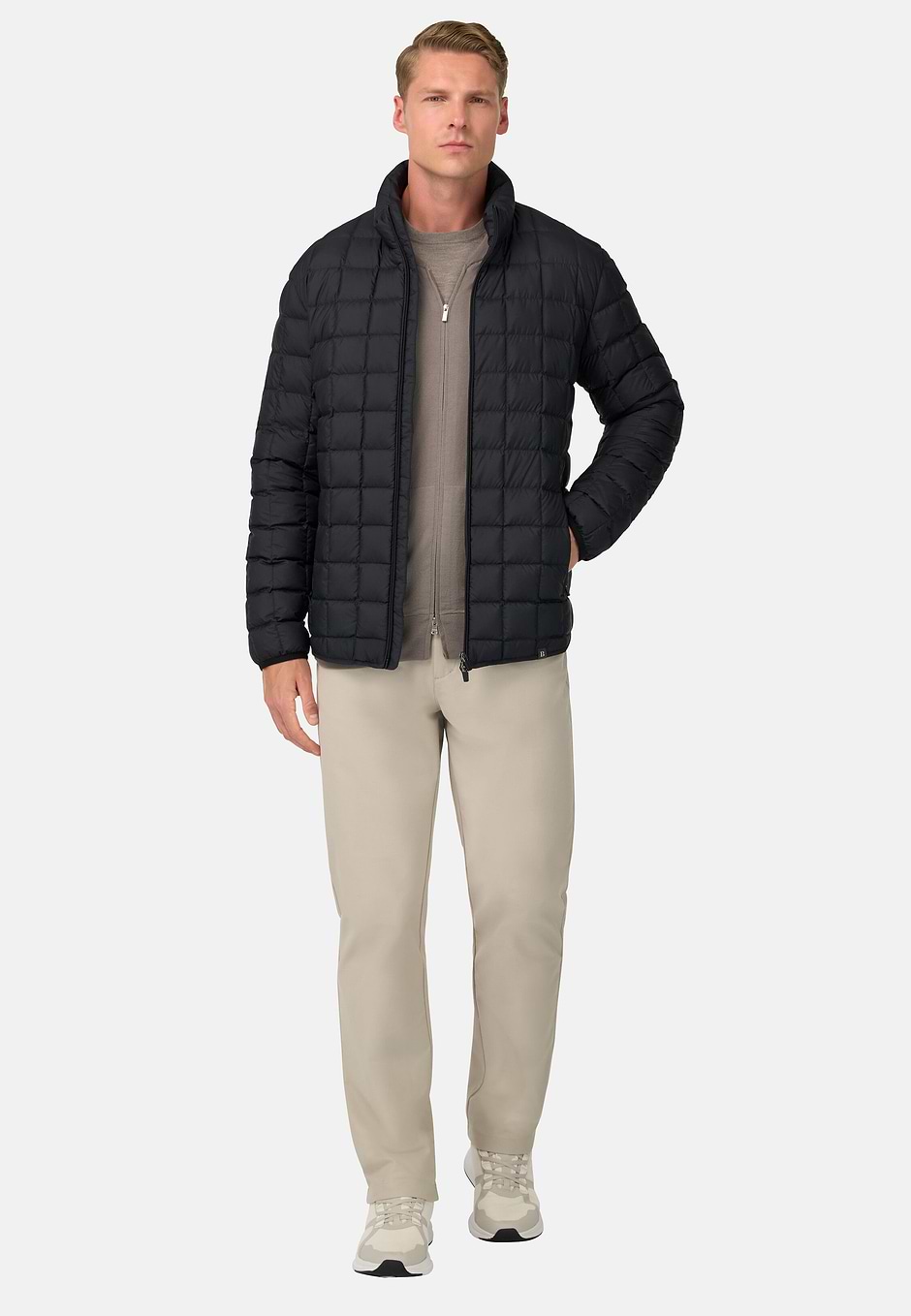 Bomber Jacket In Technical Fabric With Goose Down, Navy blue, hi-res