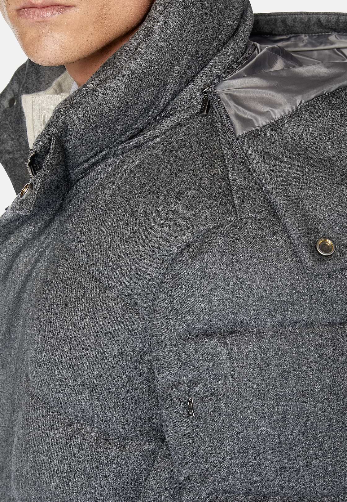 Parka In Flanella Imbottito In Piuma D`Oca, Grigio, hi-res