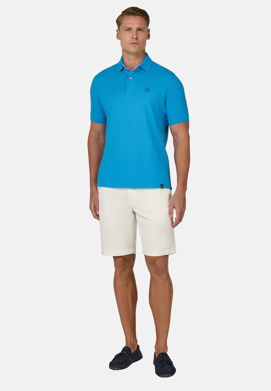 Cotton Piqué Polo Shirt, Turquoise - Blue, hi-res