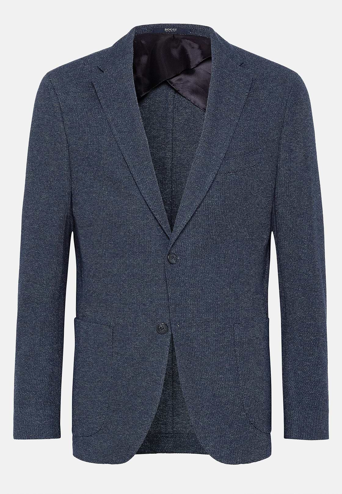 B Jersey Navy Blue Jacket in Cotton and Wool Blend, Blue, hi-res