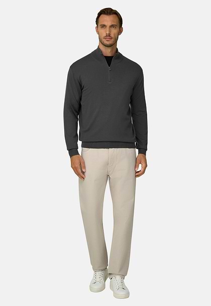 Quarter-Zip Jumper in Extrafine Merino Wool, Military Green, hi-res