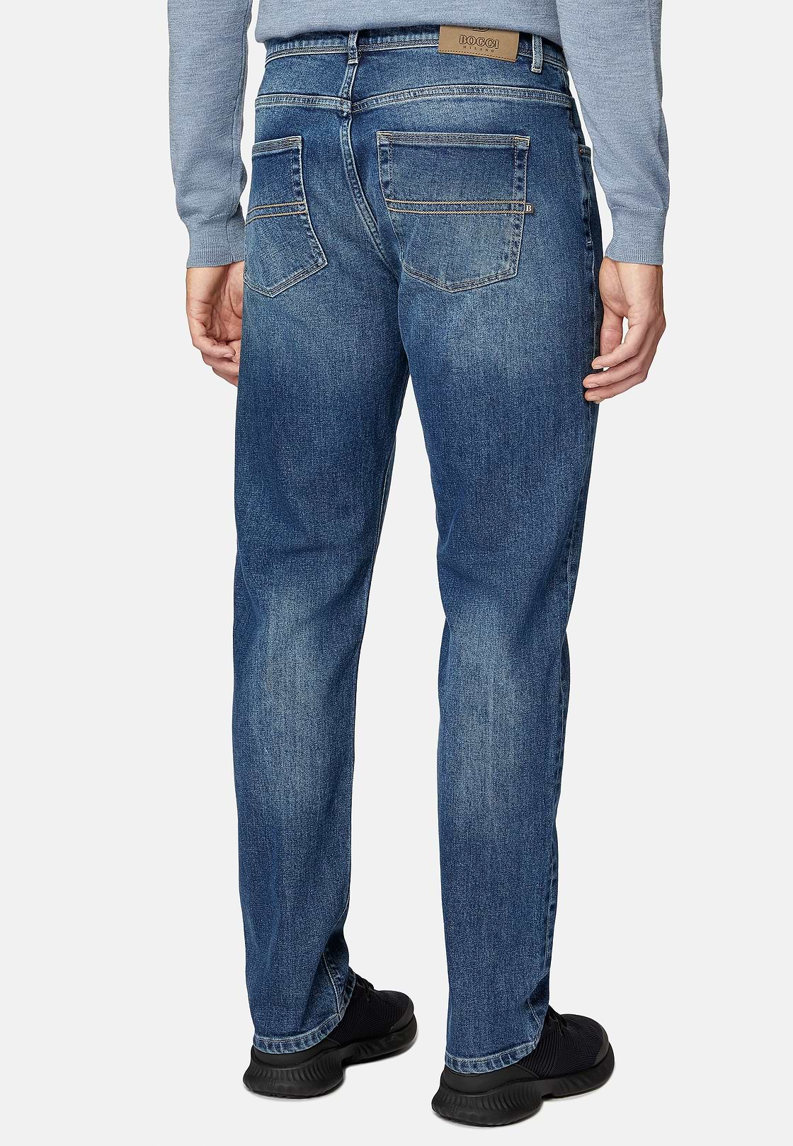 Jean En Denim Extensible Bleu À Délavage Moyen, Bleu clair, hi-res