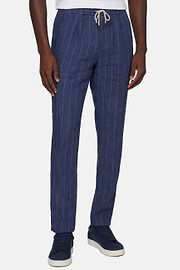 City Linen Trousers, Navy blue, hi-res