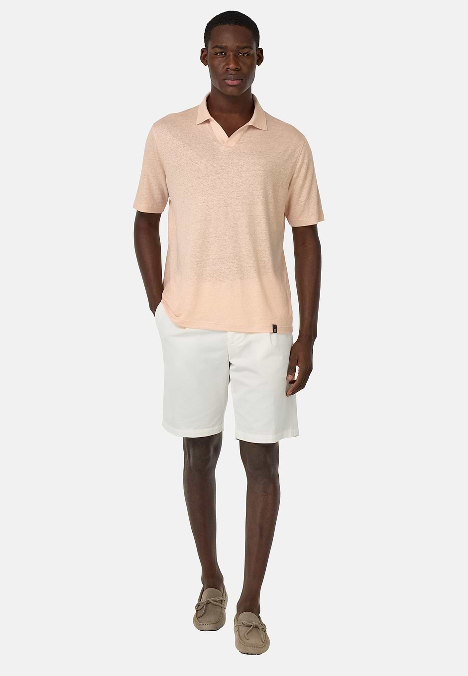 Stretch Linen Jersey Polo Shirt, Pink, hi-res