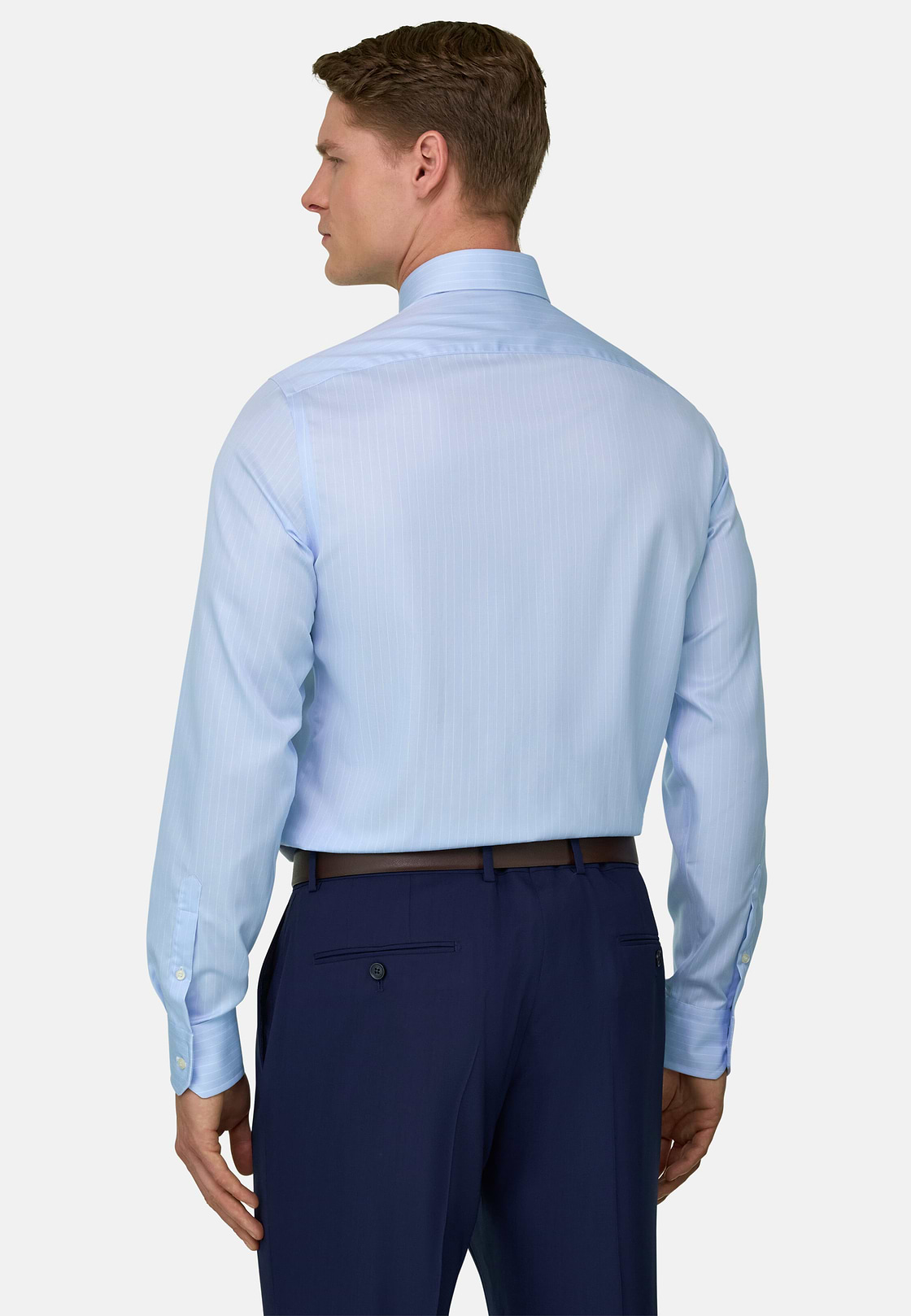 Camicia A Righe In Cotone Slim Fit, Azzurro, hi-res, 3