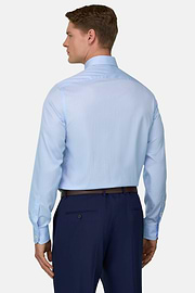 Camicia A Righe In Cotone Slim Fit, Azzurro, thumb, 3