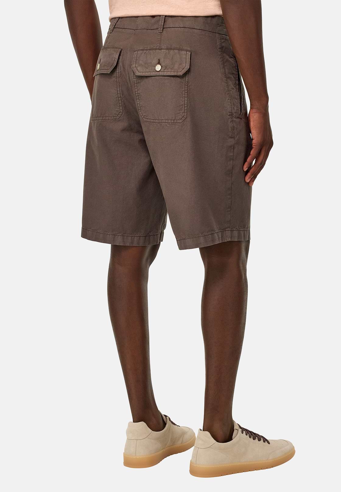 Cotton Linen Bermuda Shorts, Brown, hi-res