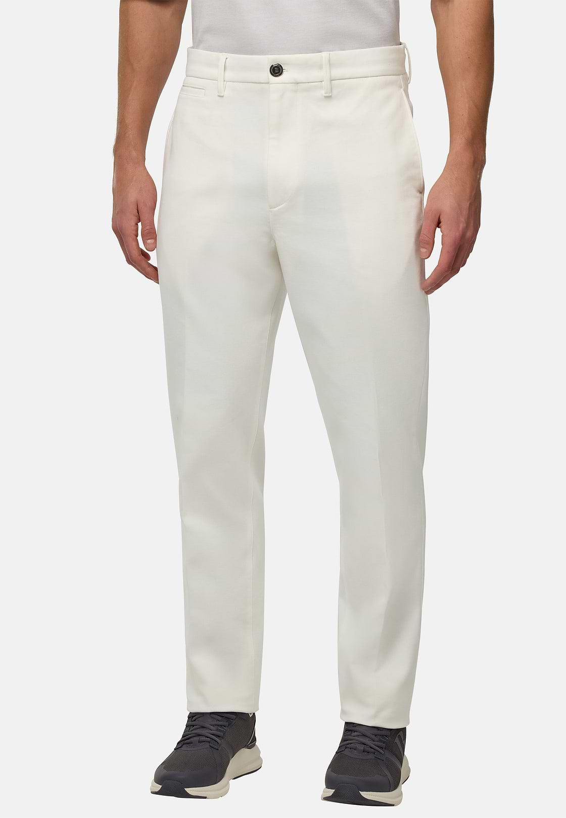 Stretch Cotton Trousers, White, hi-res