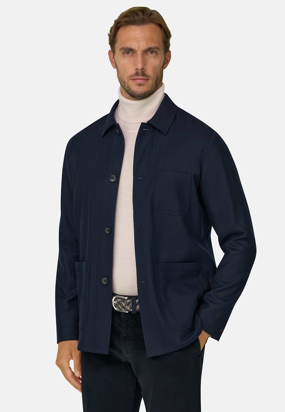 Shacket in Diagonal Wool, Navy blue, hi-res