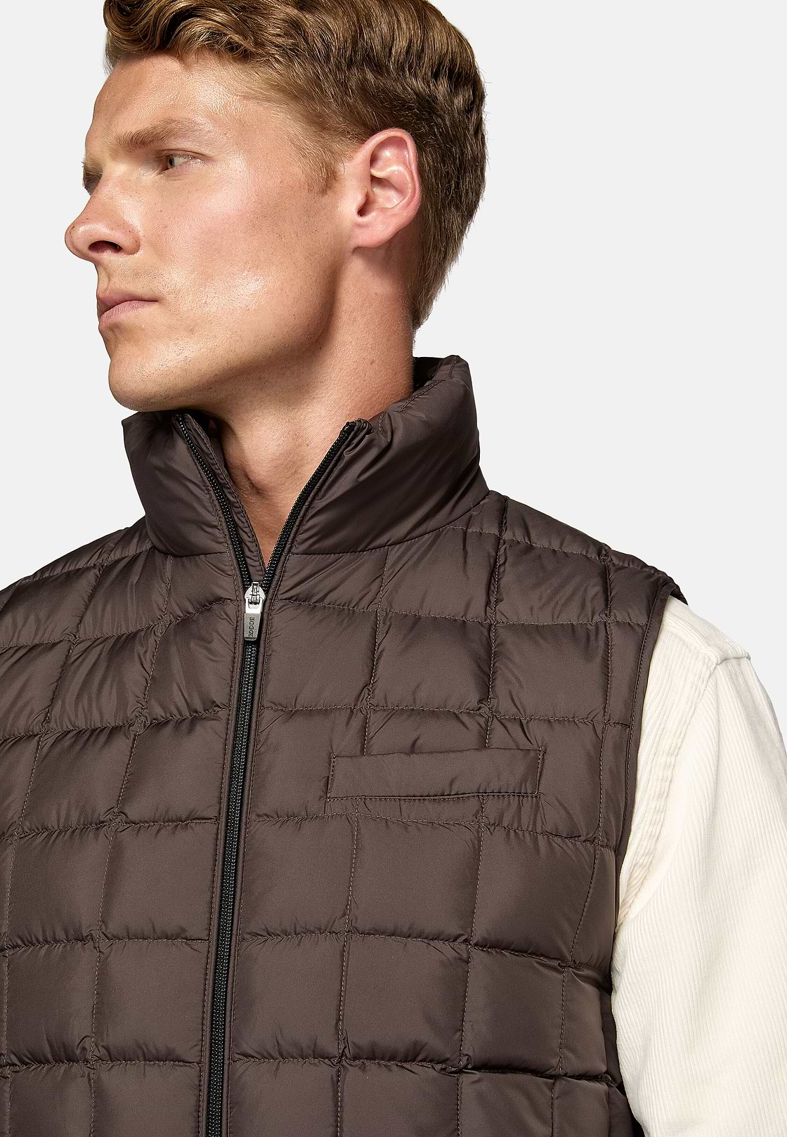 Gilet In Technical Fabric With Goose Down, Brown, hi-res