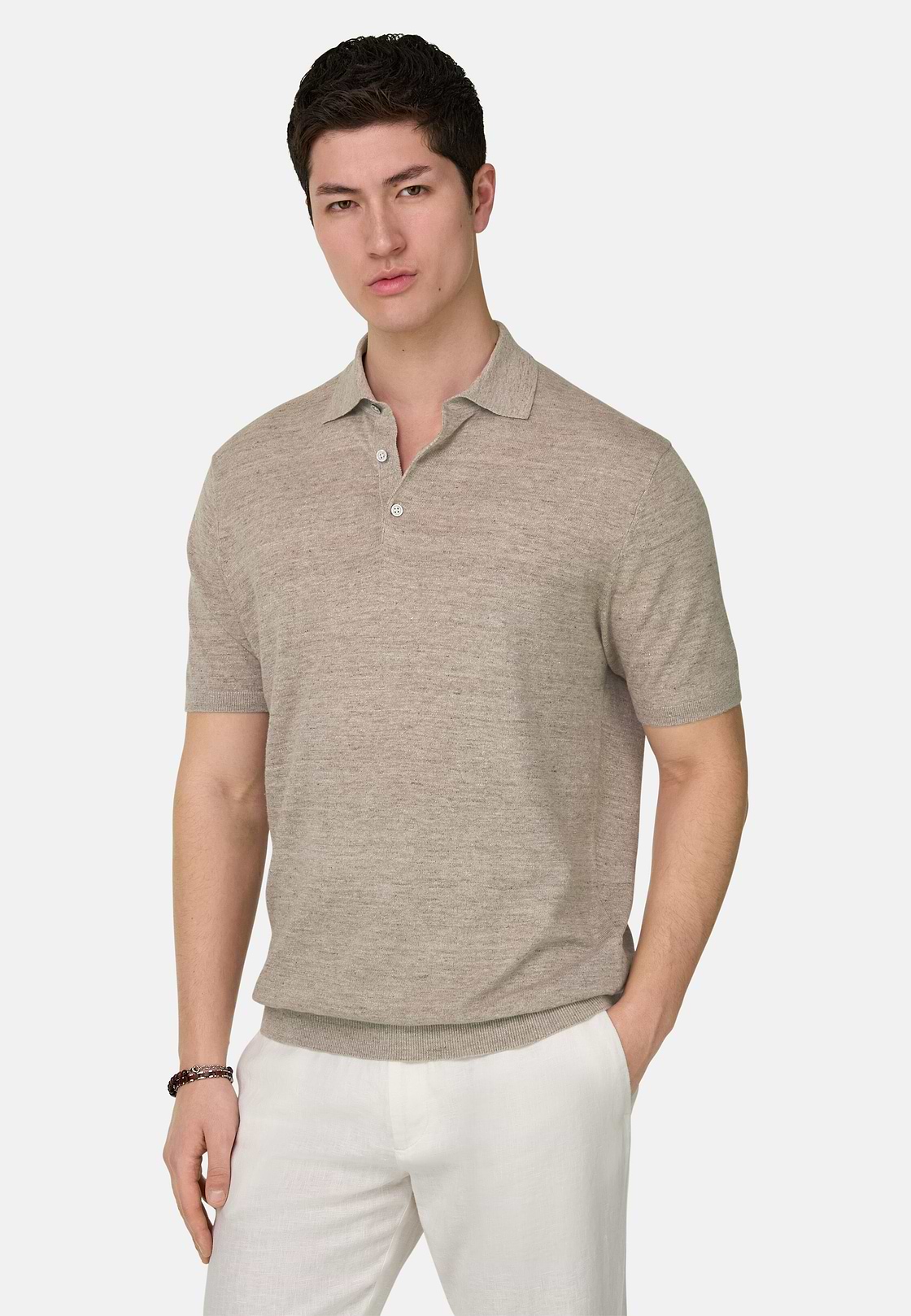 Polo En Maille De Lin Et Coton, Taupe, hi-res, 1