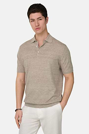 Polo En Maille De Lin Et Coton, Taupe, thumb, 1