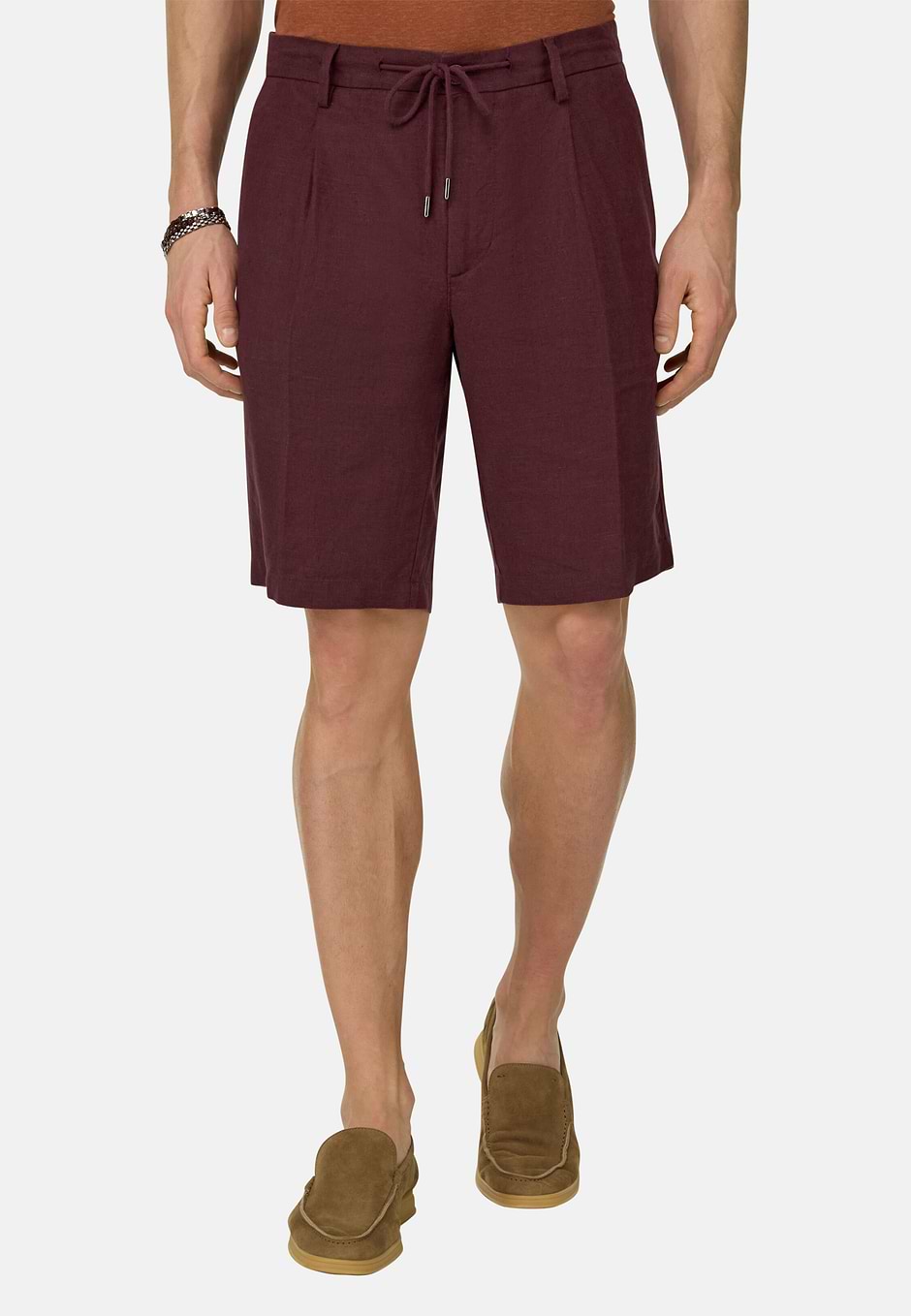 Bermudahose Aus Leinen, Burgundy, hi-res