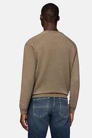 Brown Crew Neck Jumper In Cotton Cashmere Blend, Brown, hi-res