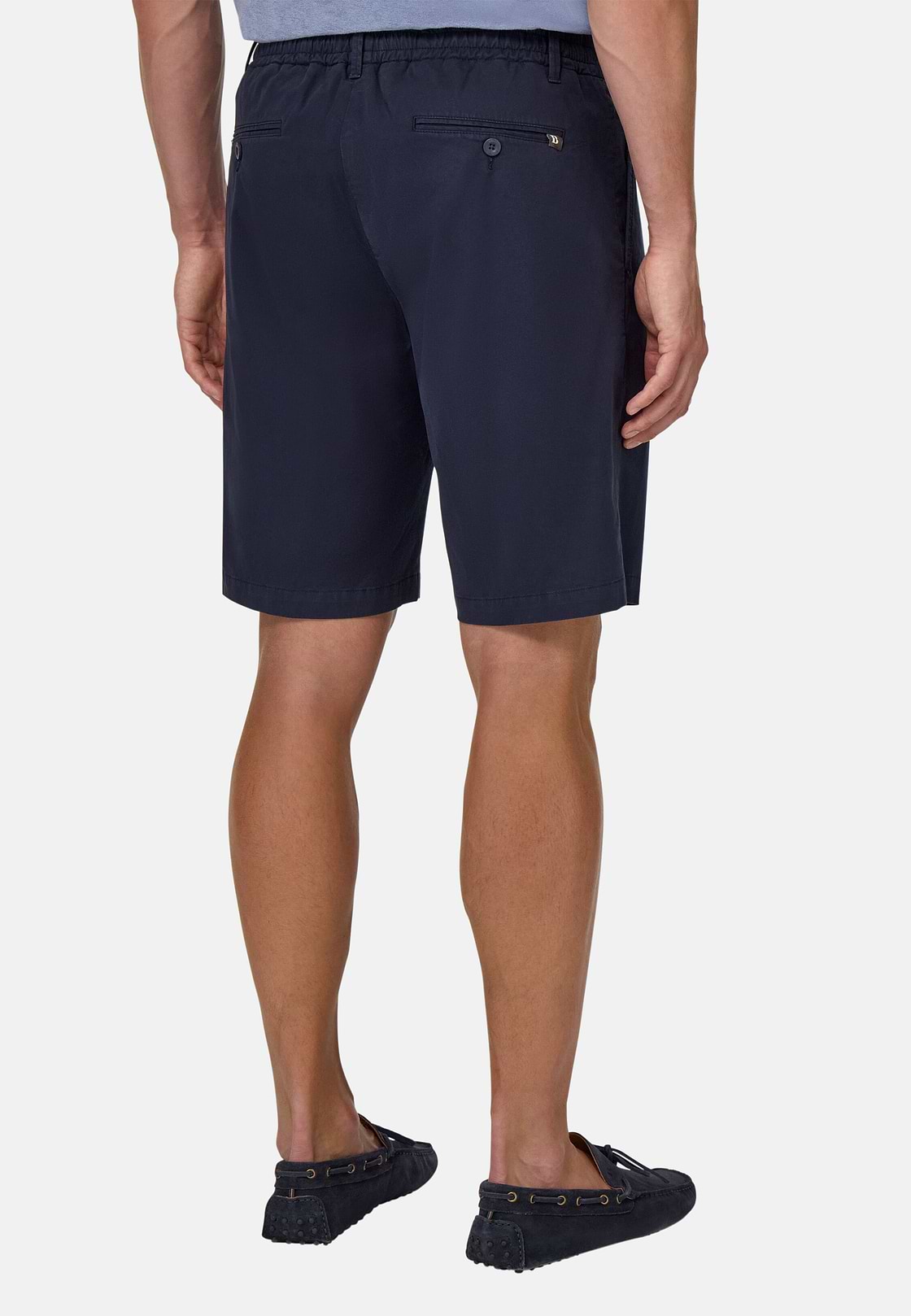 Stretch Cotton Summer Bermuda Shorts, Navy blue, hi-res