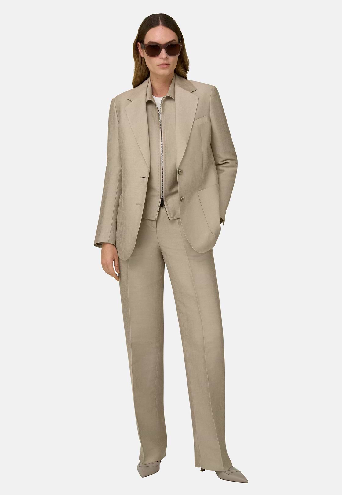 Linen Blend Jacket, Beige, hi-res, 1