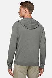 Green Merino Wool Full Zip Hoodie, Green, hi-res