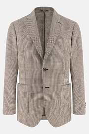 Giacca Principe Di Galles In Lino E Lana, Marrone, thumb, 5