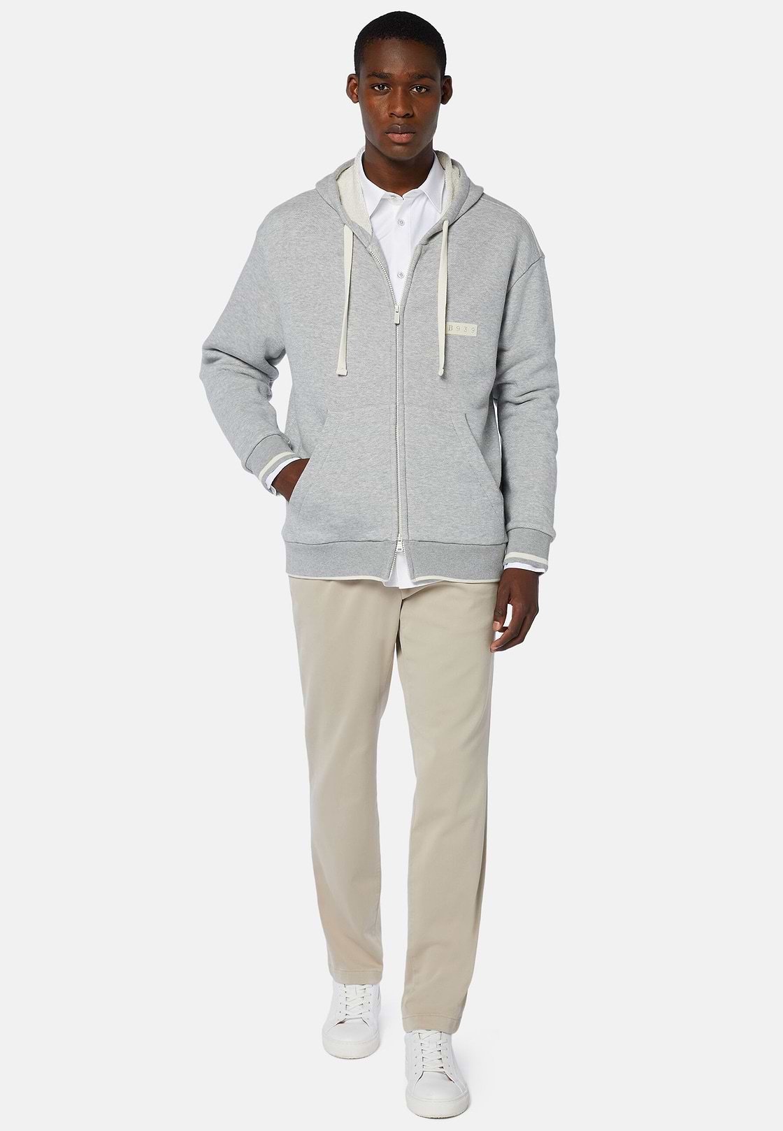 Felpa Full Zip B939 In Misto Cotone Nylon, Grigio, hi-res