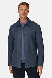 Shacket in Wool Flannel Mélange, Indigo, thumb, 1