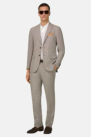Micro Patterned Suit in Linen and Wool, Brown, thumb, 2