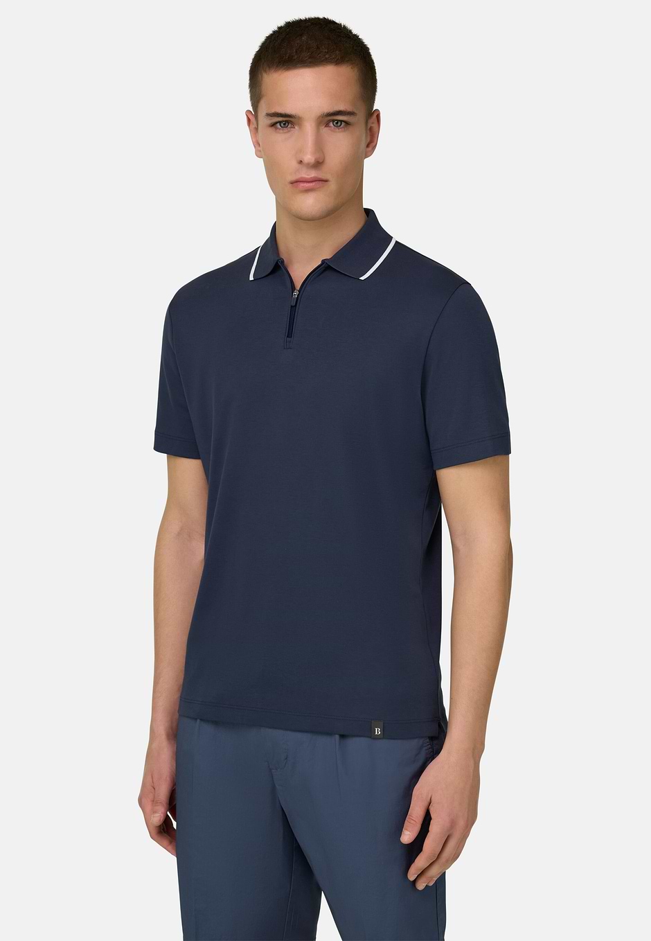 Polo Mezza Zip In Interlock, Navy, hi-res