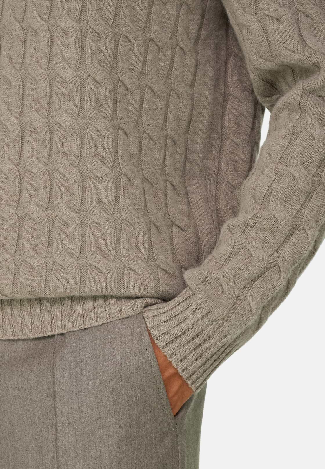 Crew Neck Jumper in Cashmere Wool, Beige, hi-res, 3