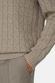 Crew Neck Jumper in Cashmere Wool, Beige, thumb, 3