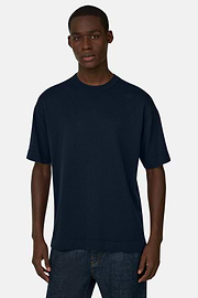 Dzianinowa koszulka z bawełny Pima, Navy blue, thumb, 1