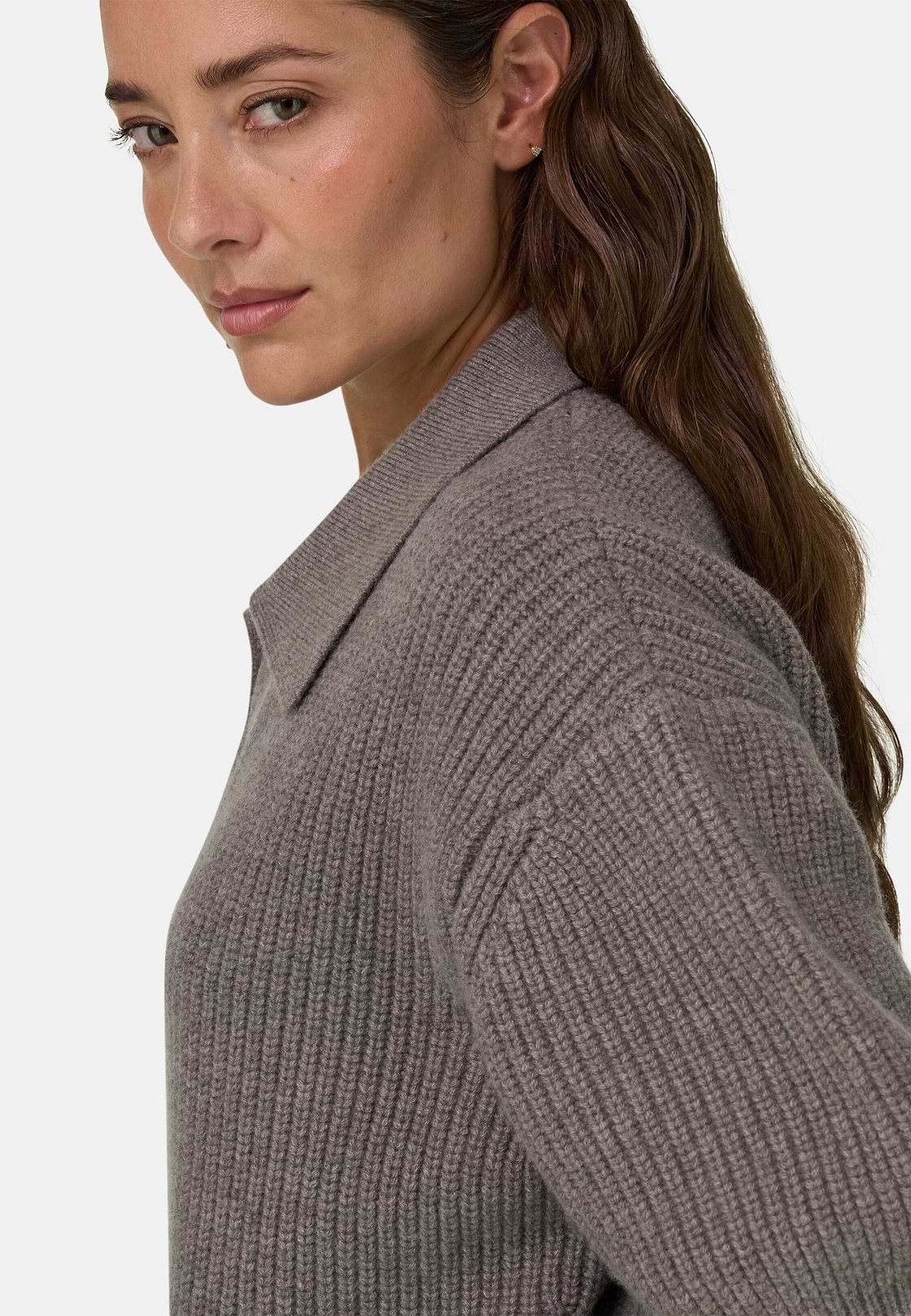 Polo in Wool and Cashmere Knitted Fabric, Taupe, hi-res, 3