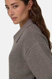 Polo in Wool and Cashmere Knitted Fabric, Taupe, thumb, 3