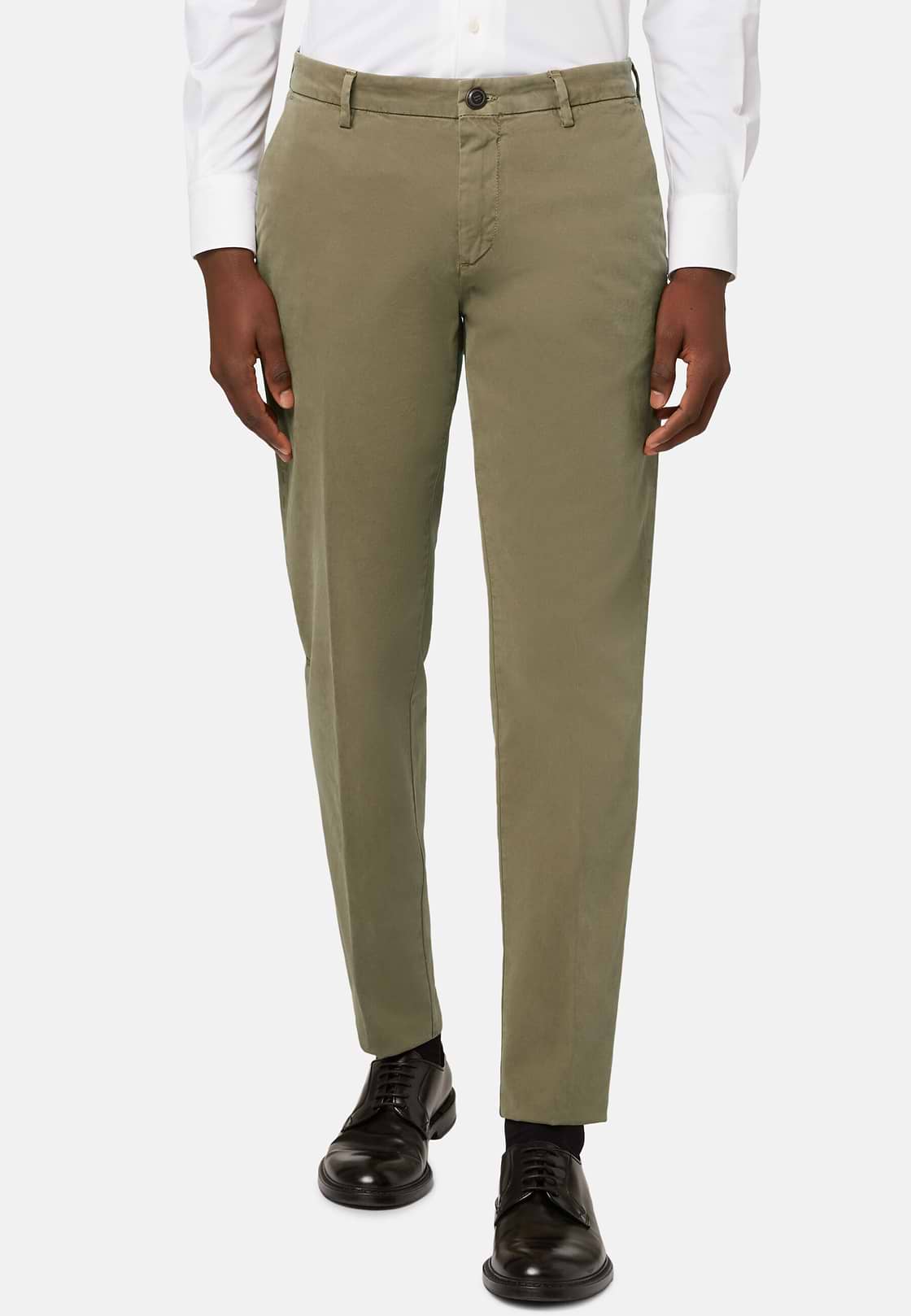 Pantaloni In Cotone Elasticizzato, Kaki, hi-res